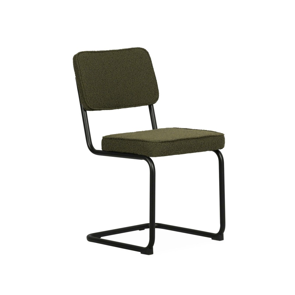 Lot de 2 chaises cantilever bouclette texturée verte. Maja. L46 x p54.5x h84.5cm