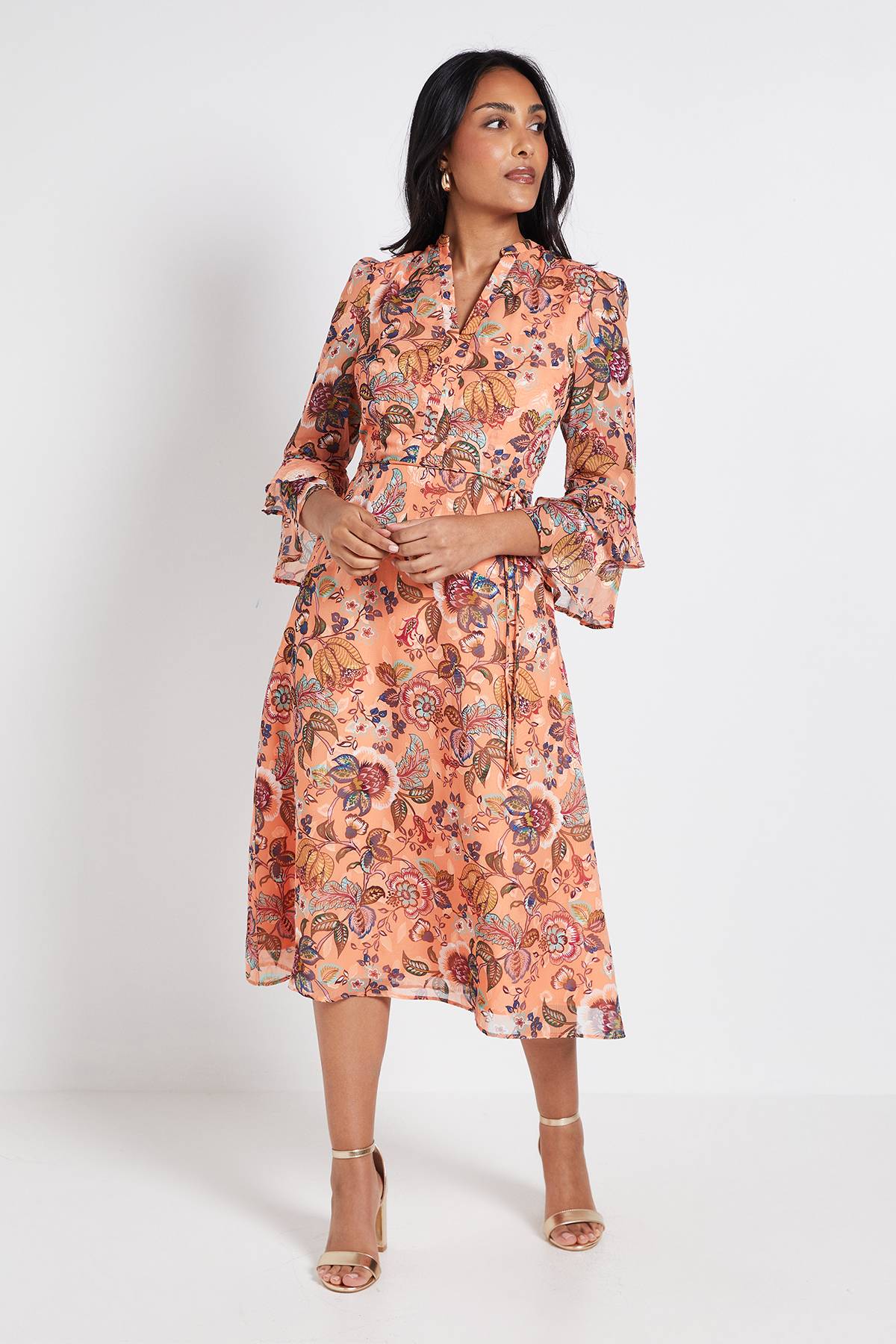 Wallis Robe Midi À Volants En Dévoré Paisley Petite