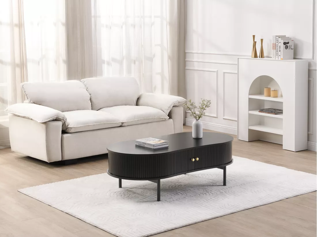 Table basse avec 2 portes coulissantes en MDF - Noir - SEVATO