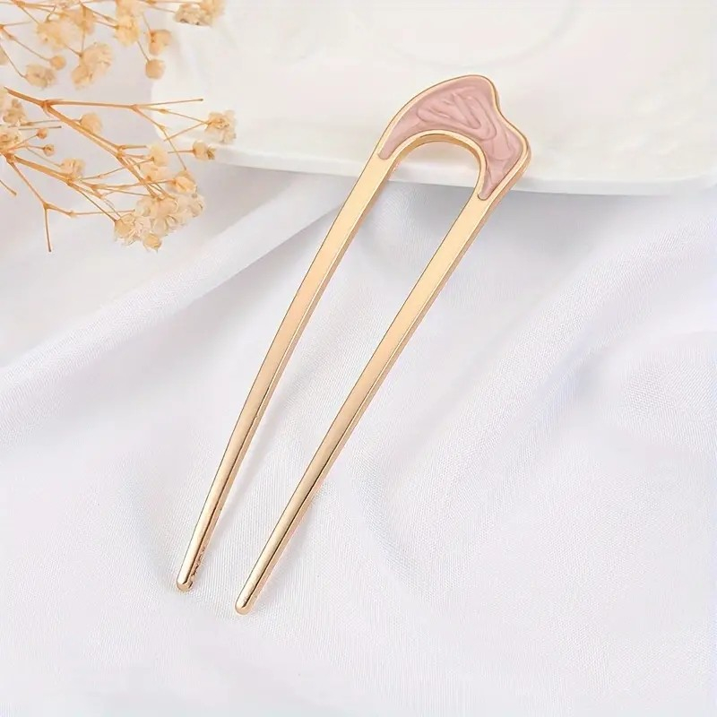 (11cm) Haarnadel Metall French Twist Haargabel Vintage Dutt Haarschmuck Accessoire - Gold / Rosa