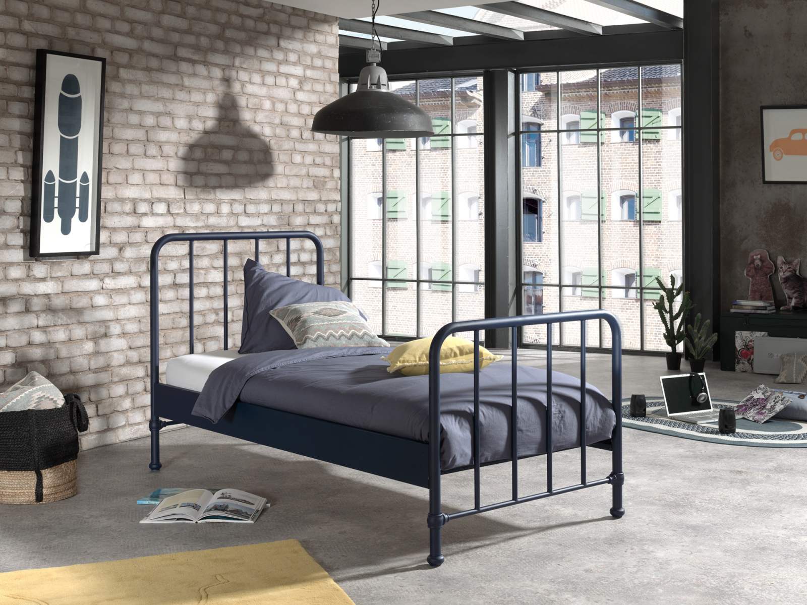 Metallbett BRONXX - blau denim matt - 90x200 cm