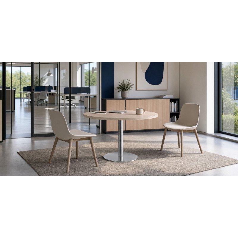 Table de réunion ronde 100 cm pied chromé Ecla