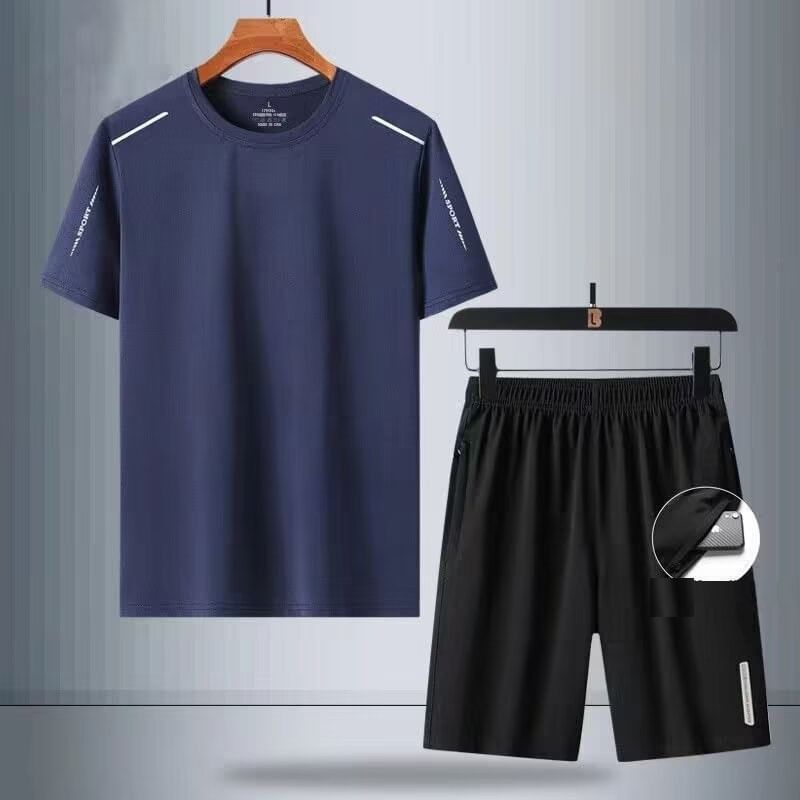 Acrius - Set: T-shirt met korte mouwen, ronde hals en belettering + shorts