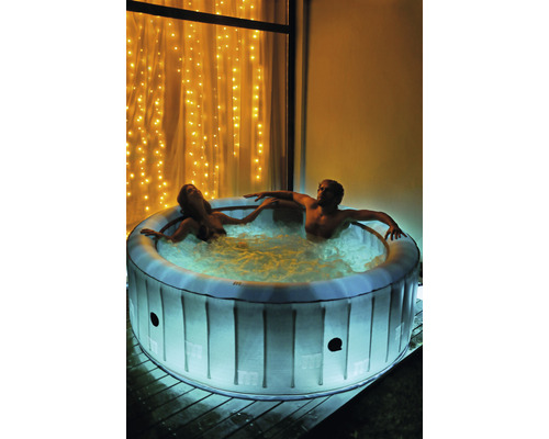 Opblaasbare STARRY Plug & Play hottub voor maximaal 6 personen met filtersysteem, desinfectietechnologie, automatische uitschakel-/stand-byfunctie, timerfunctie en LED-sfeerverlichting, antraciet