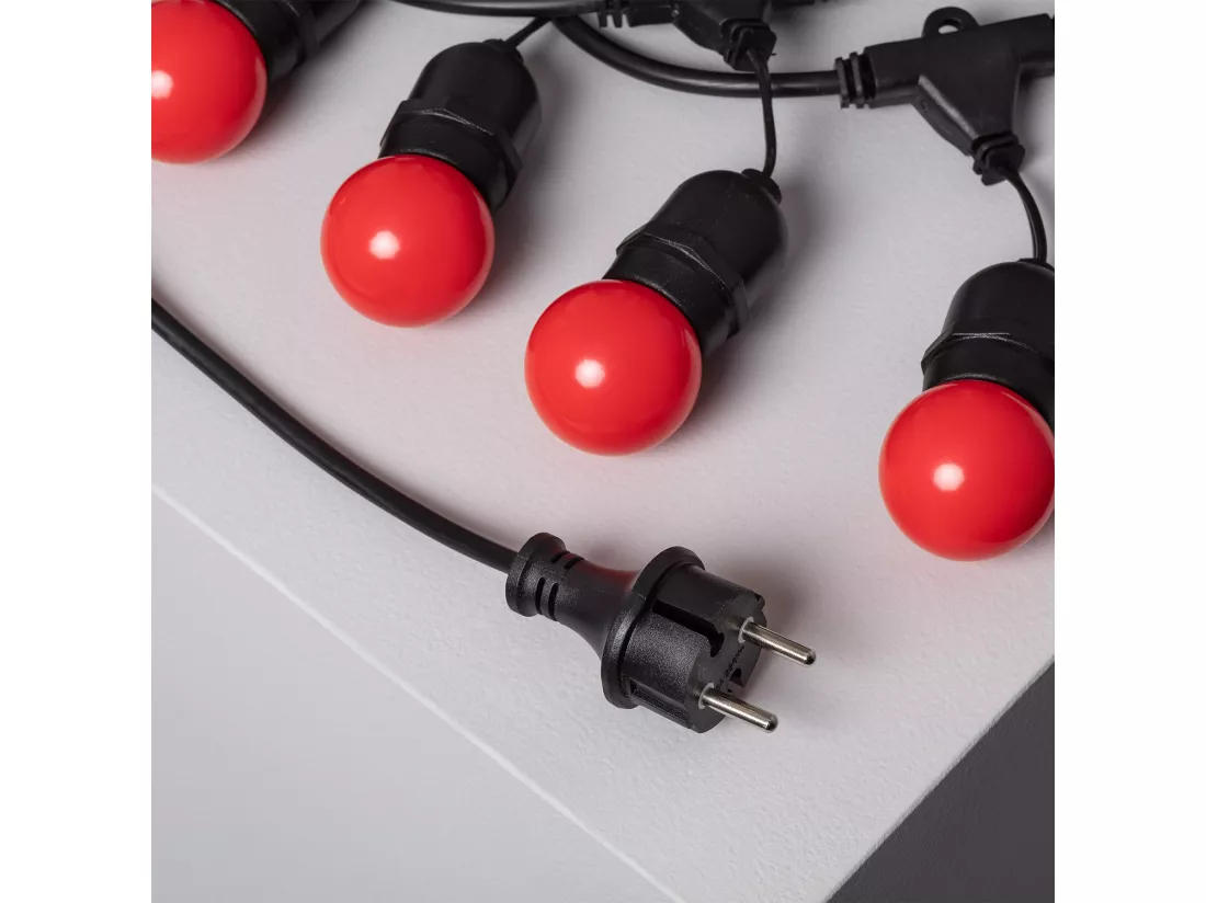 Kit Guirlande Waterproof 5.5m Noire + 8 Ampoules LED E27 G45 3W de Couleurs Rouge