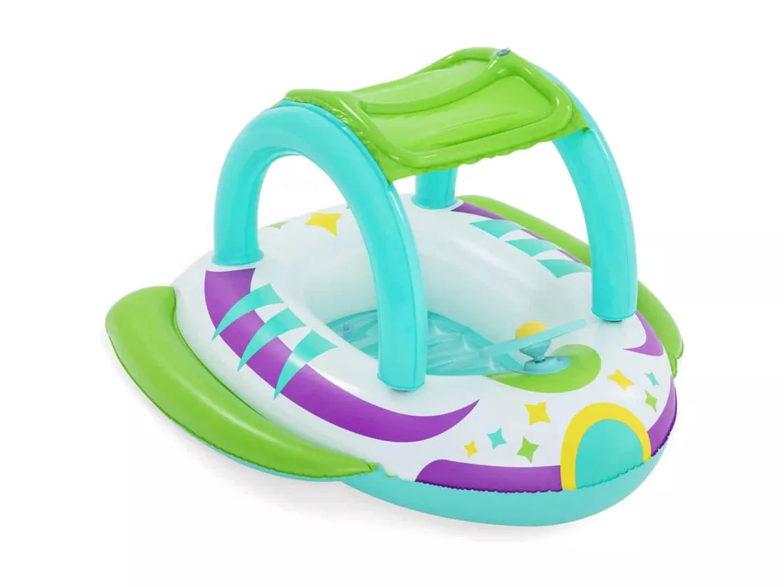 Bateau Gonflable Vaisseau Spatial Bestway 98x95x61 cm Toiture Protecteur Solaire et Volant avec Son à partir de 3 Ans