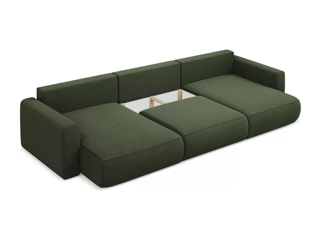 Canapé d'angle panoramique convertible en tissu texturé - olive - KAPUA