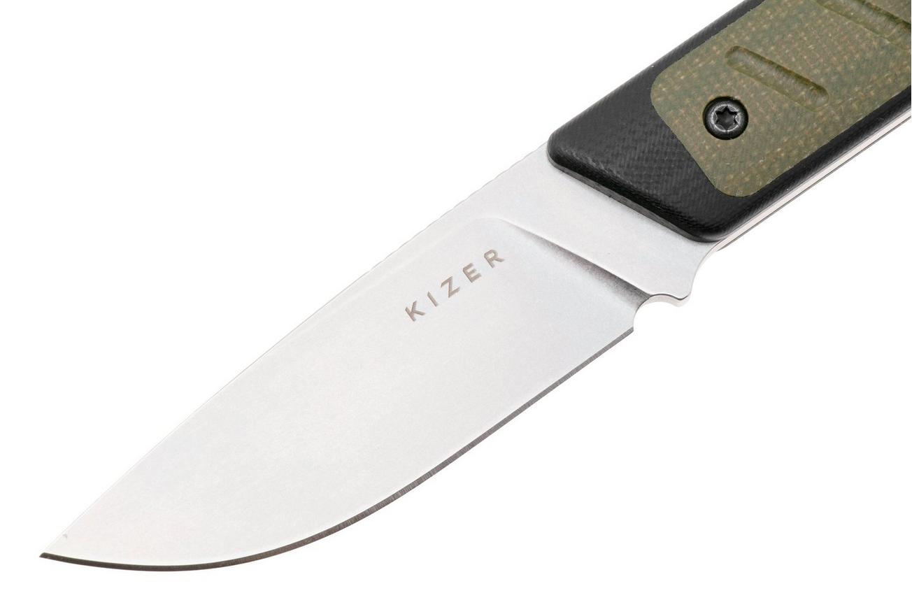 Kizer Smolt 1063A6 Satin 14C28N, Black G10 Green Micarta, vaststaand mes, Jonathan Styles design