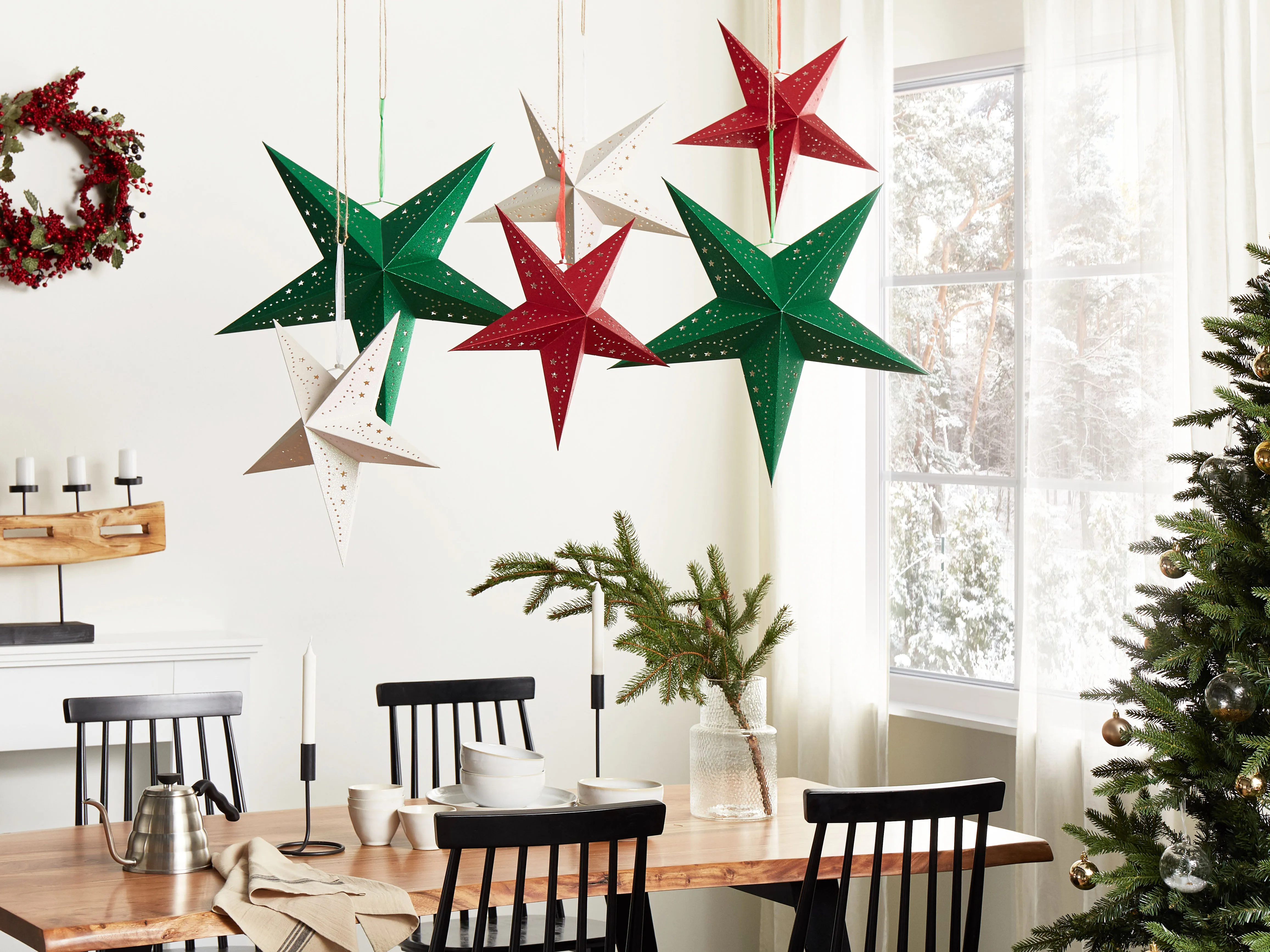 Set van 2 hangende decoraties LED MOTTI Ster 60 cm Smaragdgroen