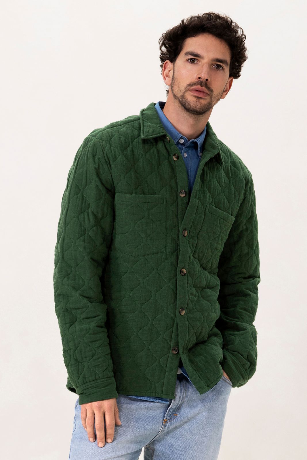 Donkergroen quilted overhemd