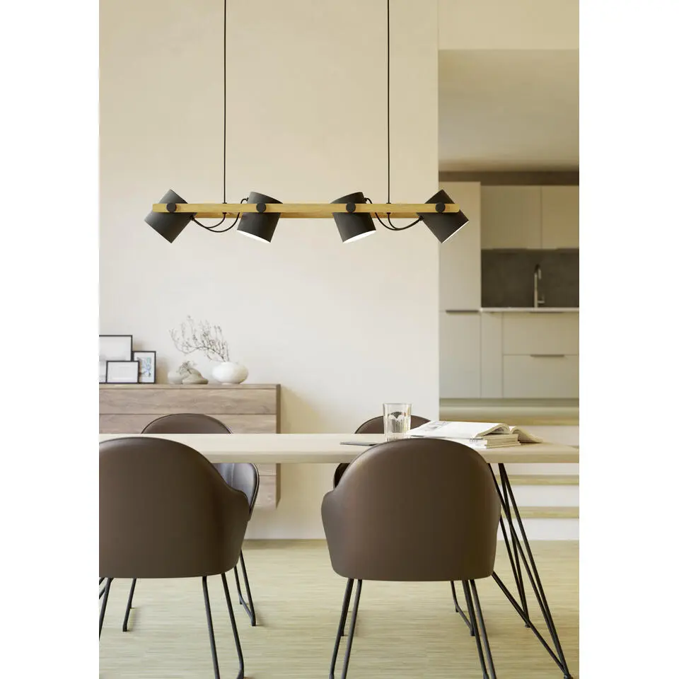 EGLOHornwoodHanglamp-E27-110cm-Zwart/Crème/Bruin