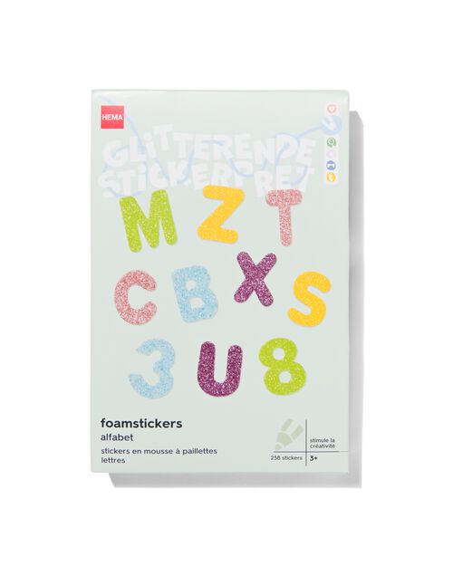 258 autocollants en mousse paillettes alphabet