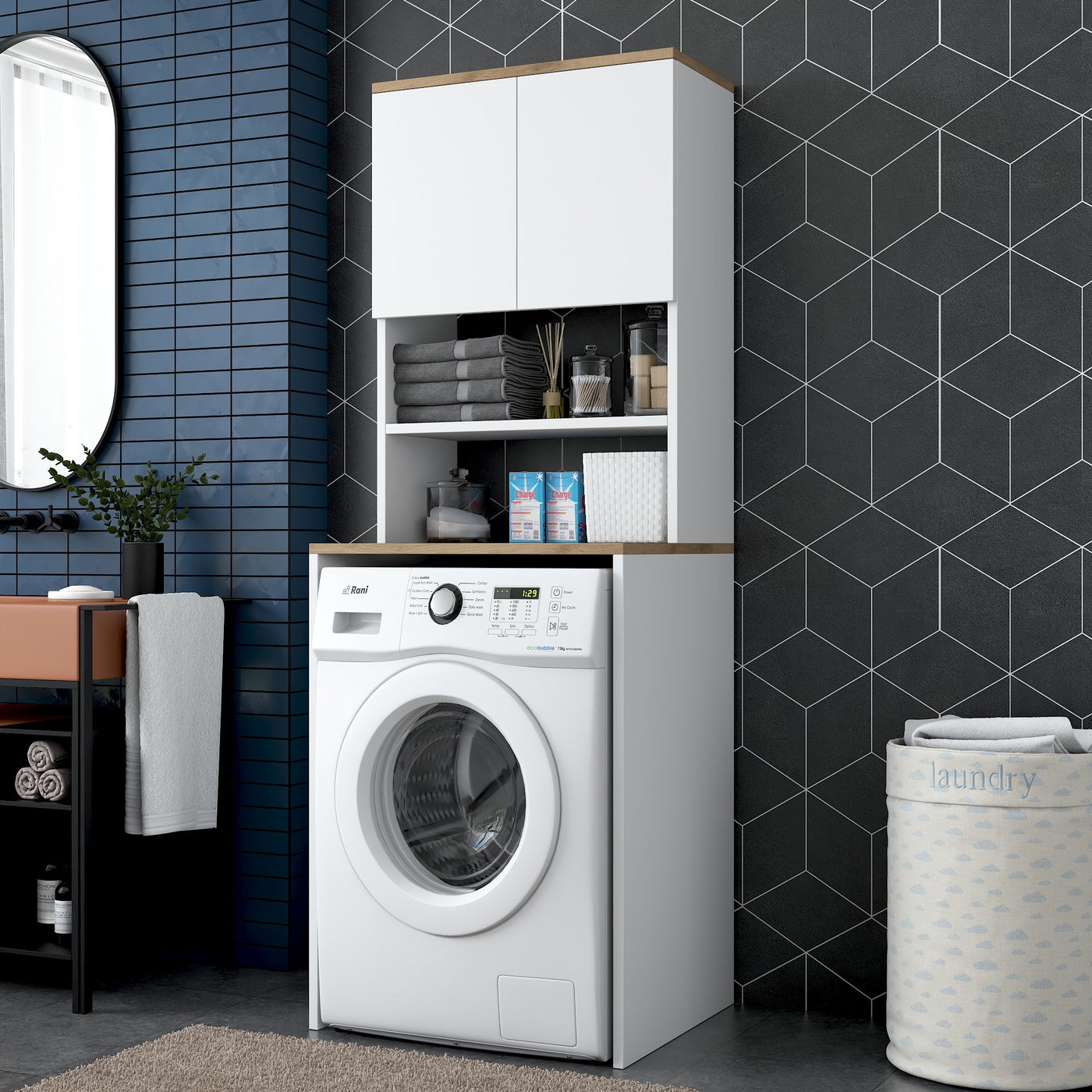 Giga Meubel - Wasmachinekast Wit Hout - 65x60x183,6cm - Kadi