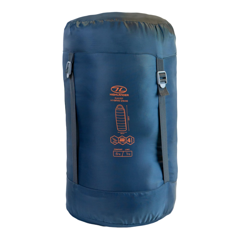 Highlander rayet hybrid 250e mummyslaapzak - blauw