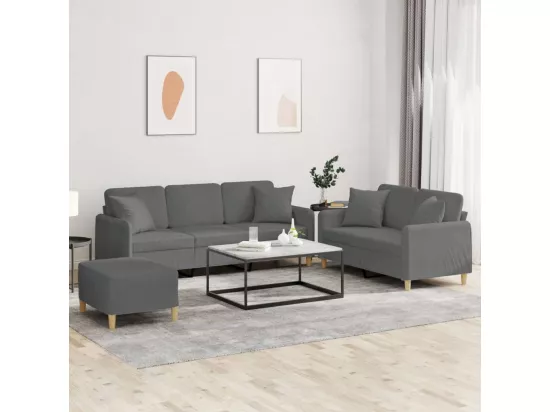 Ensemble de canapés 3 pcs coussins gris foncé tissu