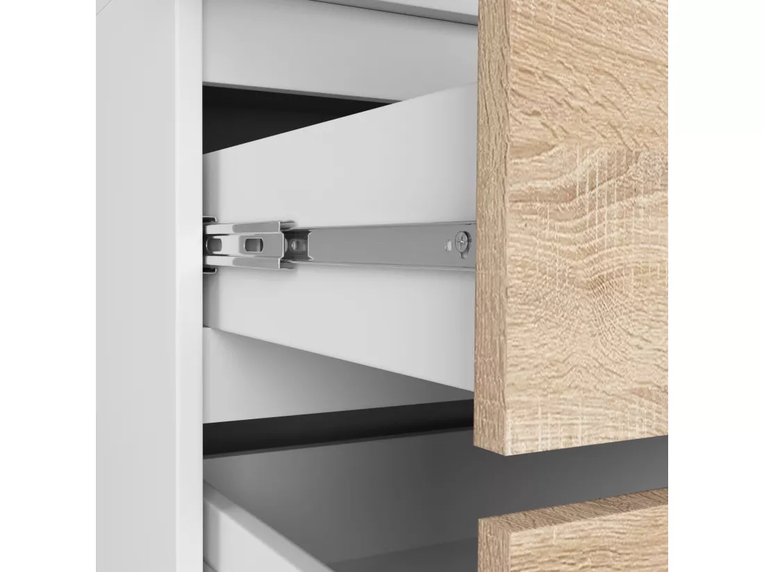 Armoire AKORD S90 avec miroir Blanche 90 cm 2 portes 2 tiroirs façade Chêne Sonoma 4 étagères 90x51x180 cm