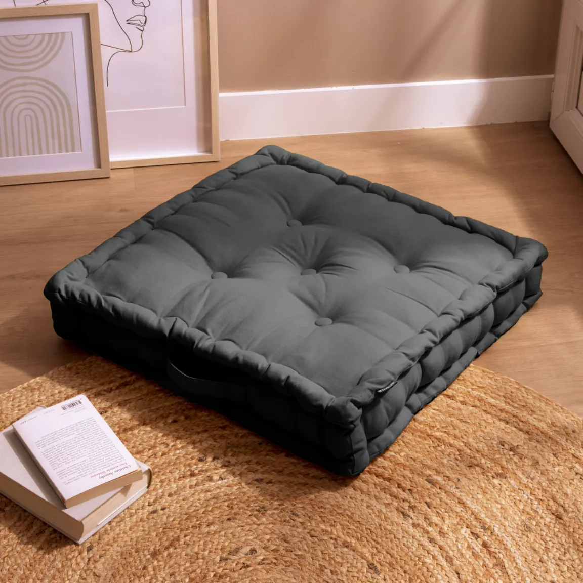 Coussin de sol coton (60 x 60 cm) Pixel Gris anthracite