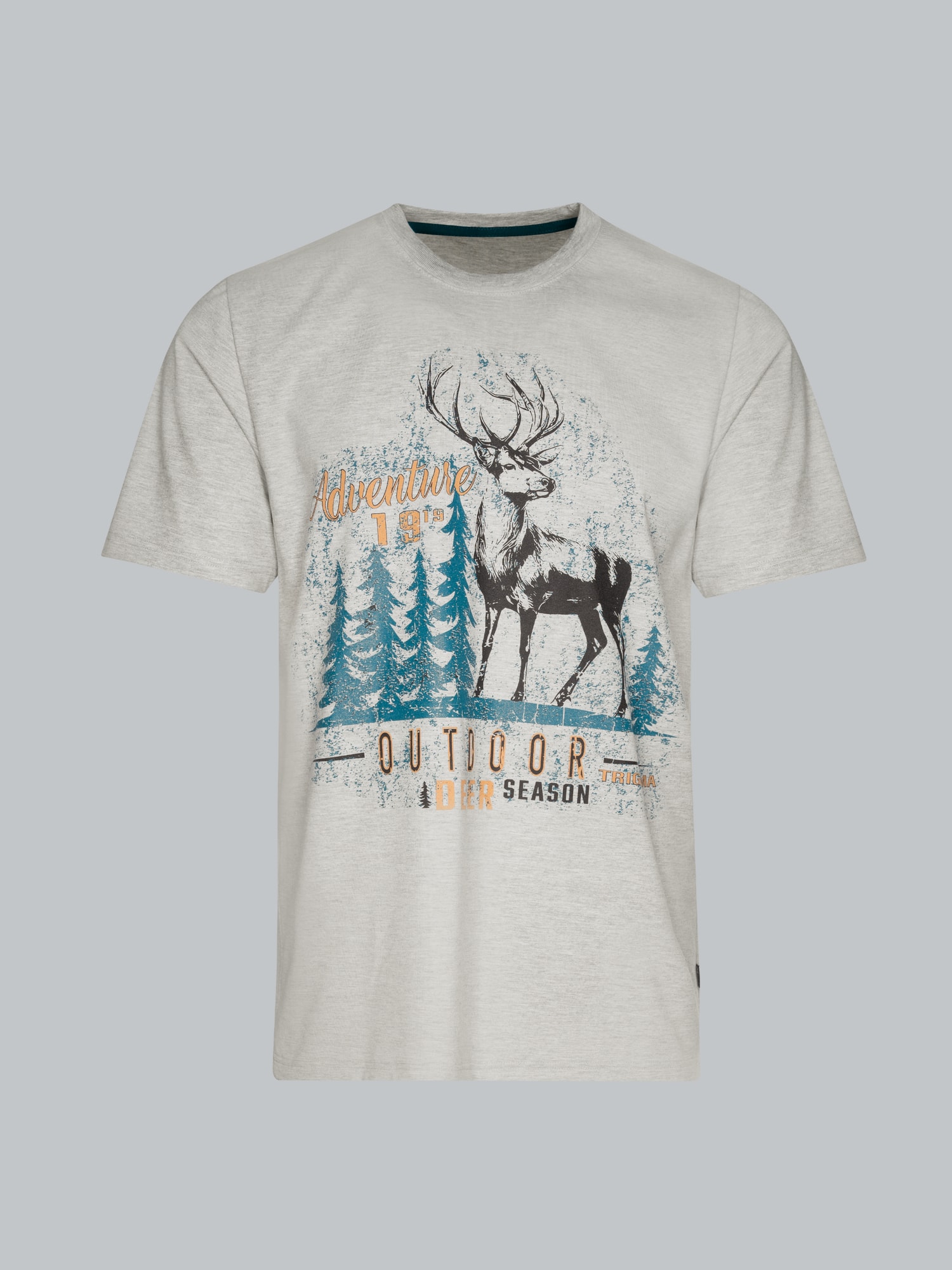 T-Shirt mit großem Hirsch-Printmotiv Grau-melange