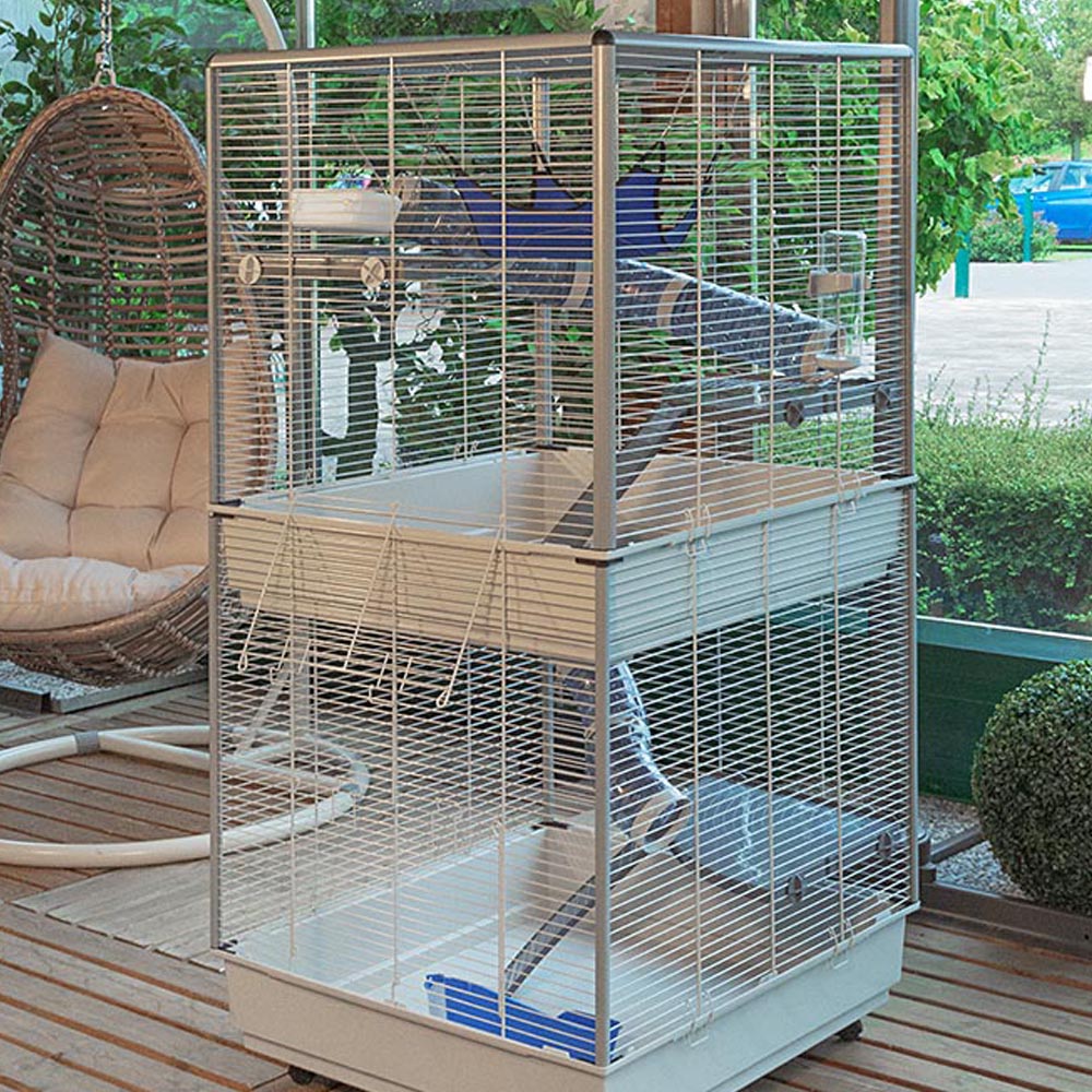 Ferplast cage pour fûrets furet tower, structure verticale sur plusieurs étages, roues et accessoires inclus, métal vernis gris et