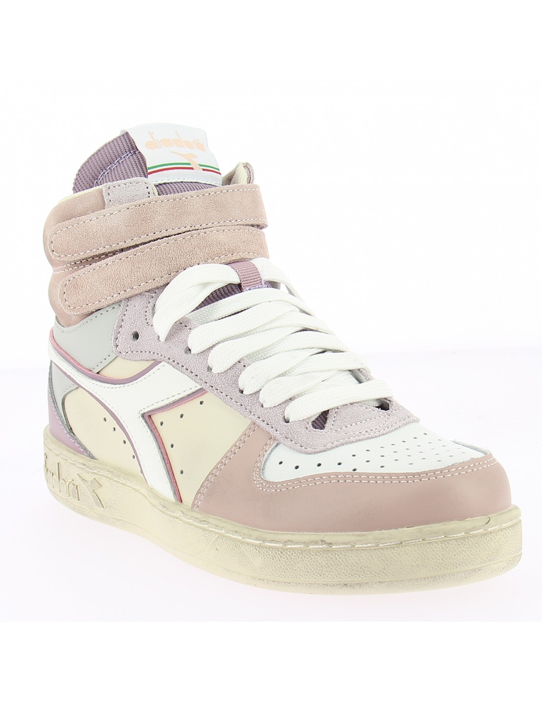 diadora sneakers montantes femme magic basket mid icona cuir rose/blanc