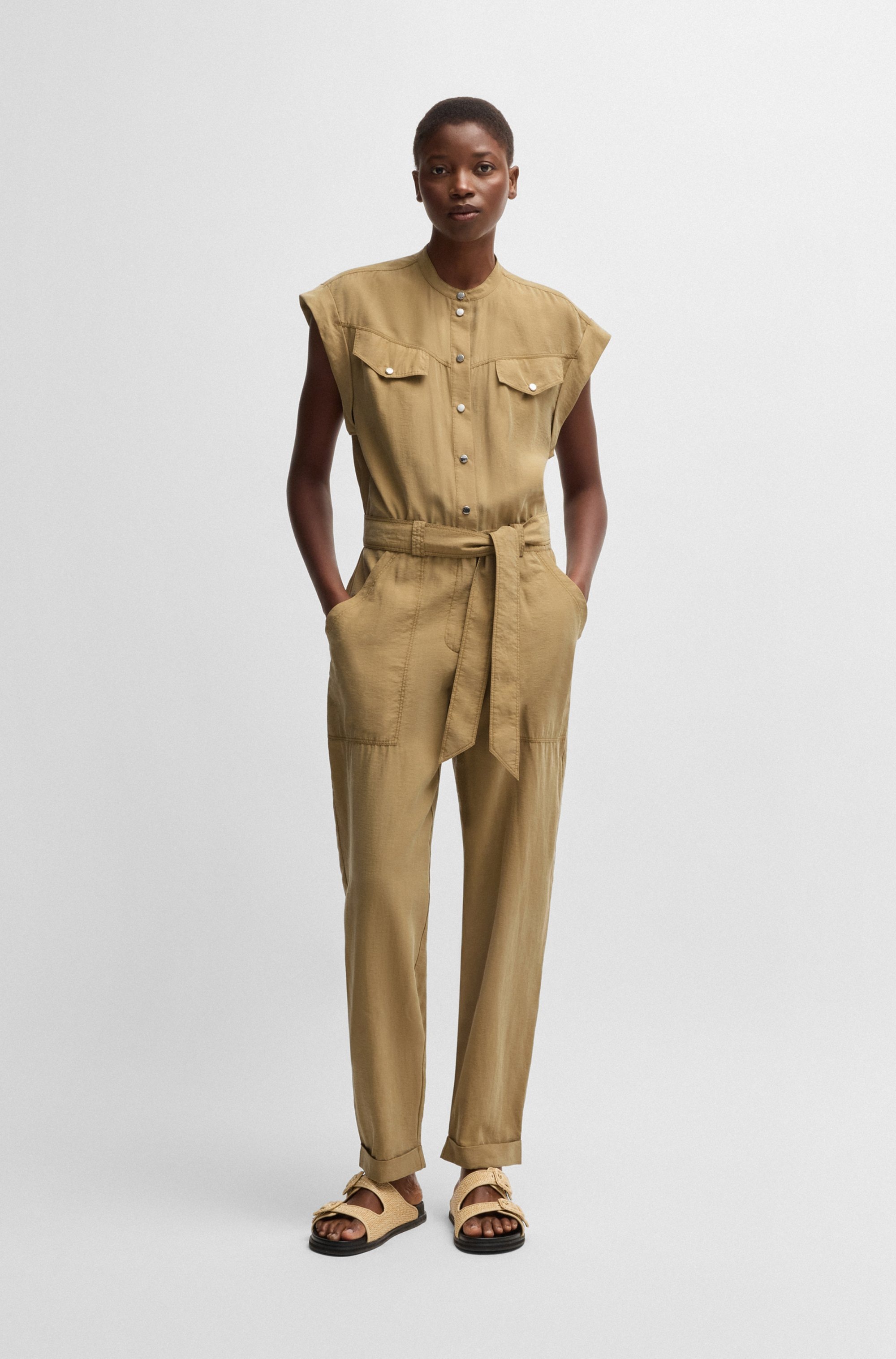 BOSS ORANGE Jumpsuit »Dridy Premium Damenmode«, mit Gürtel, Pattentaschen