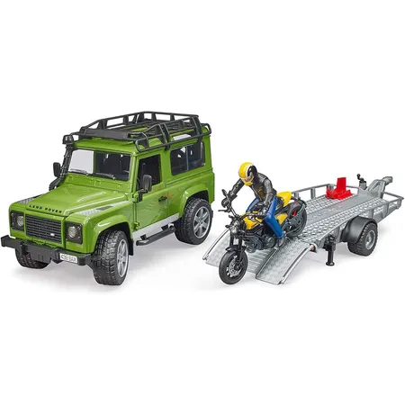 BRUDER® Land Rover Defender mit Anhänger und Scrambler Ducati Full Throttle