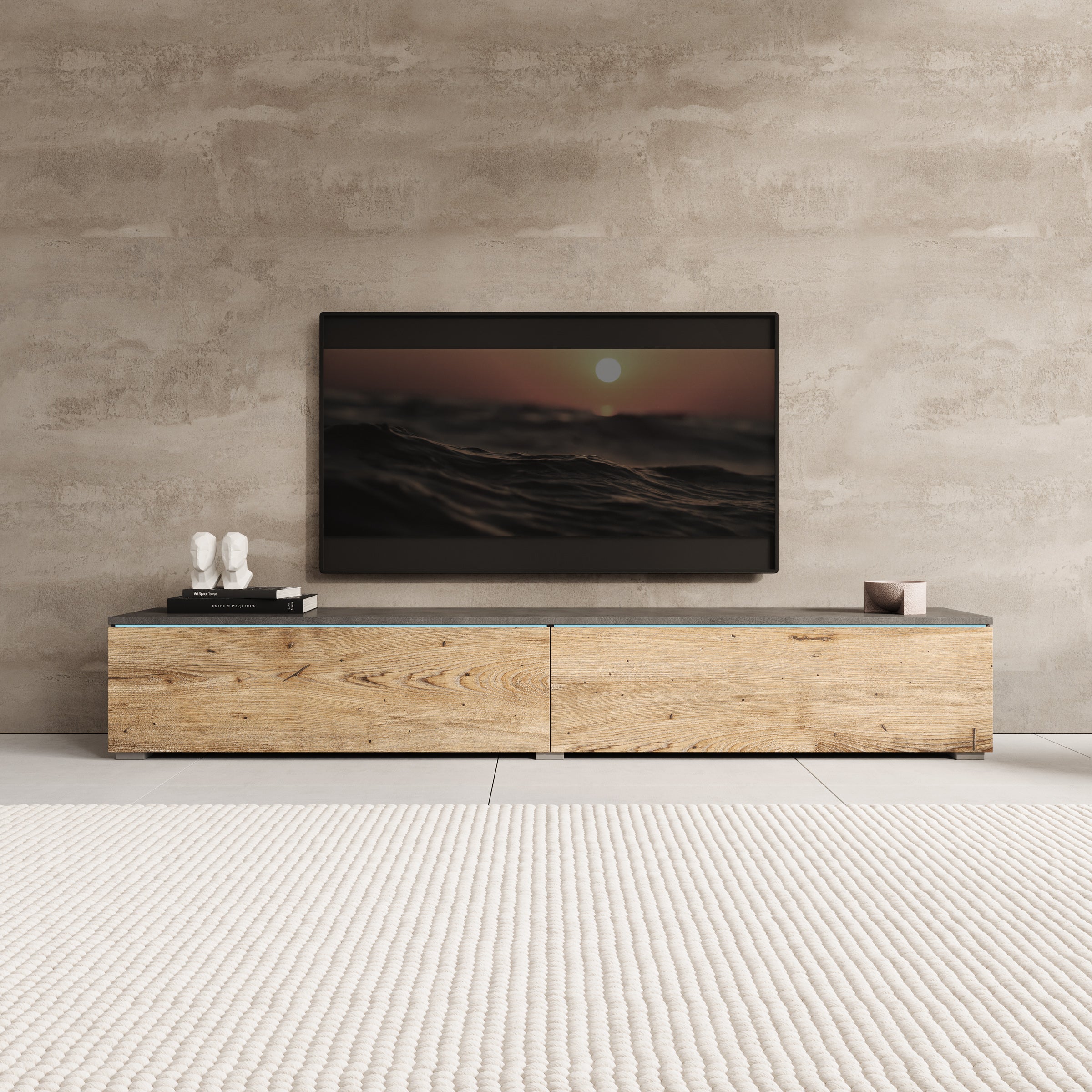 Dixon - TV-Meubel - Eiken/Grijs - 180x33x30 cm