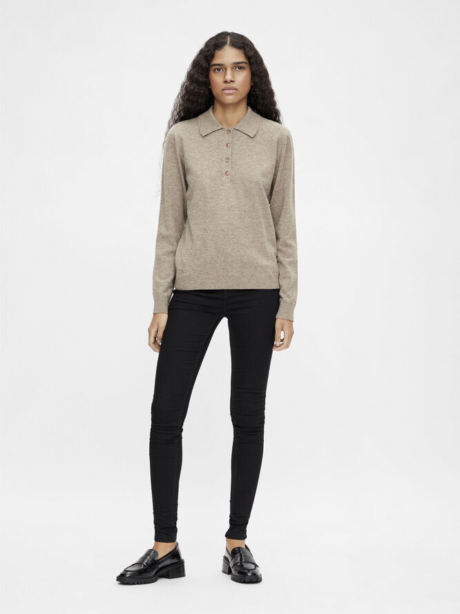 Object OBJTHESS L/S POLO SHIRT NOOS Fossil/melange