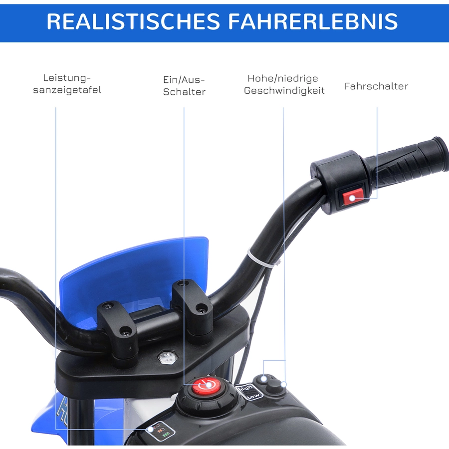 HOMCOM Kinder Elektromotorrad mit 2 abnehmbaren Stützrädern blau