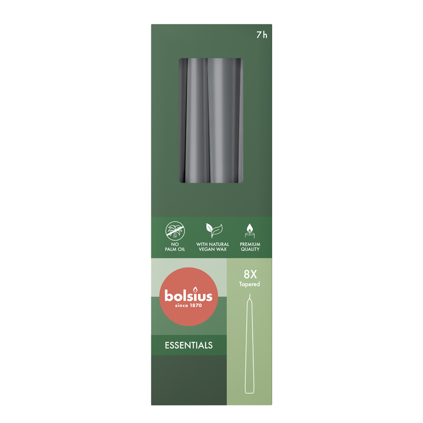 Bolsius Gotische Kaars 245/24 Doos 8 Stormygrey (8 stuks)