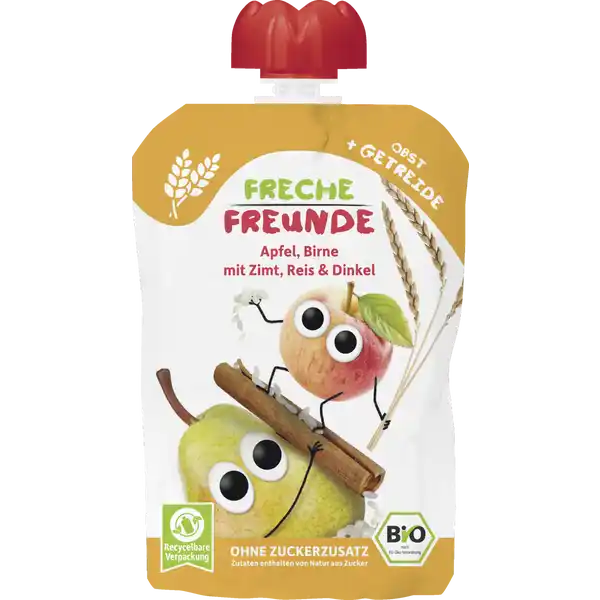 Bio Quetschie Apfel, Birne mit Zimt, Reis & Dinkel