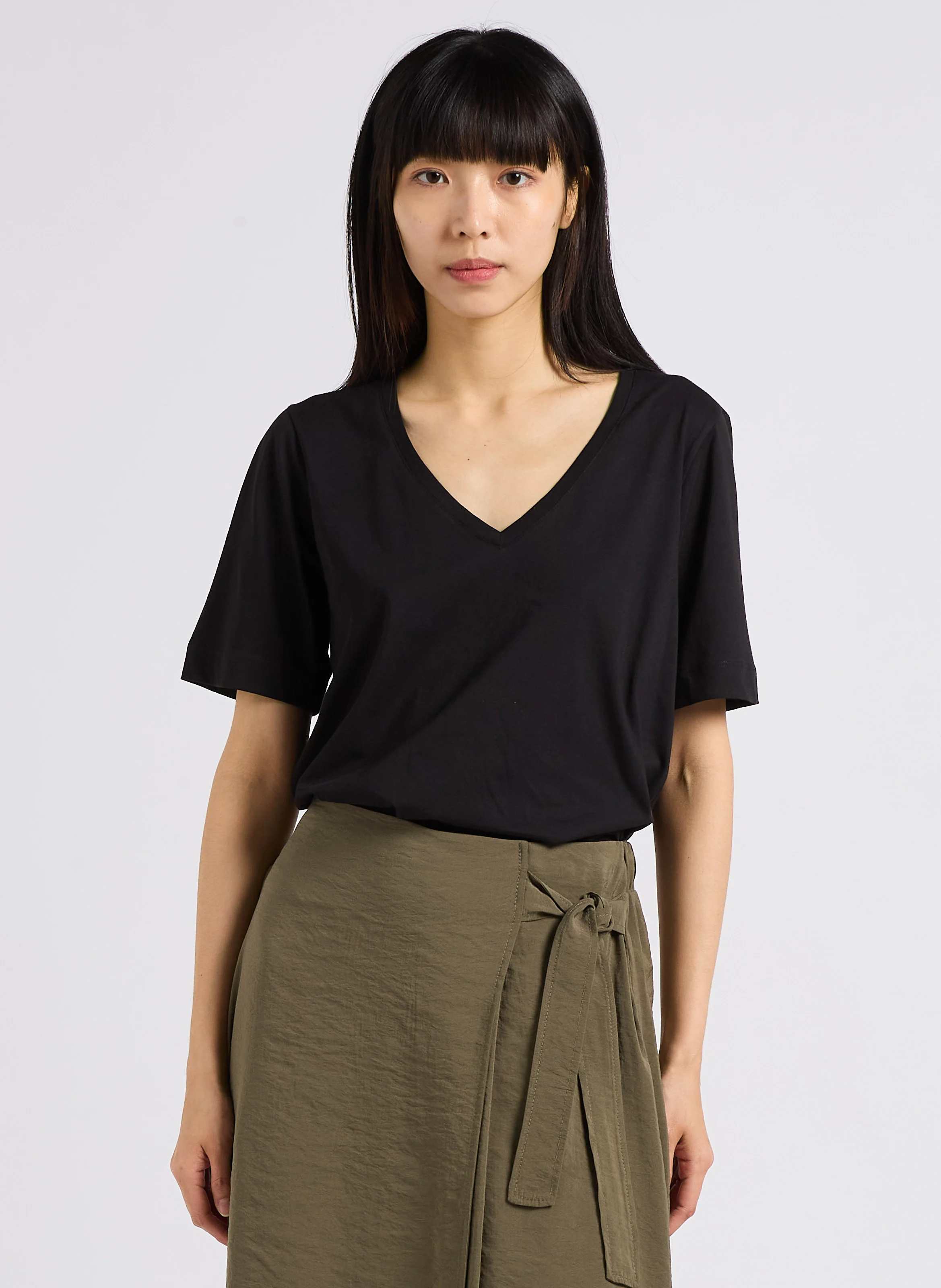 Tee-shirt col V en coton| Noir