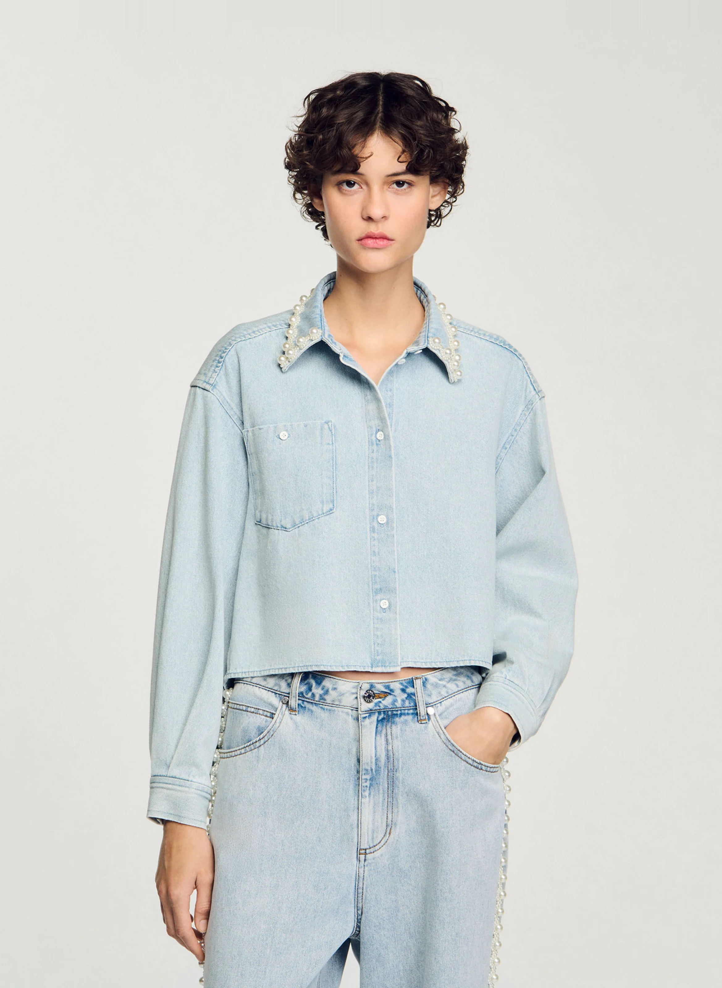 Chemise droite col classique en coton | Bleu