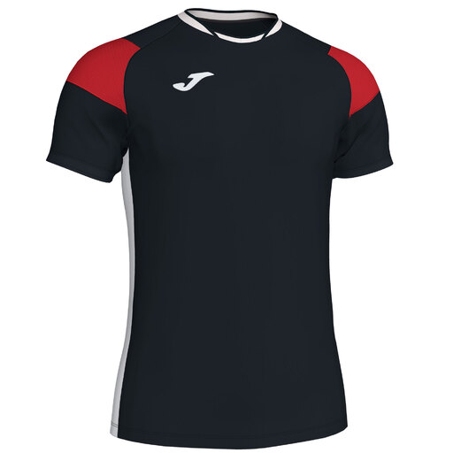 Camiseta Joma Crew III de manga curta preta, vermelha e branca.
