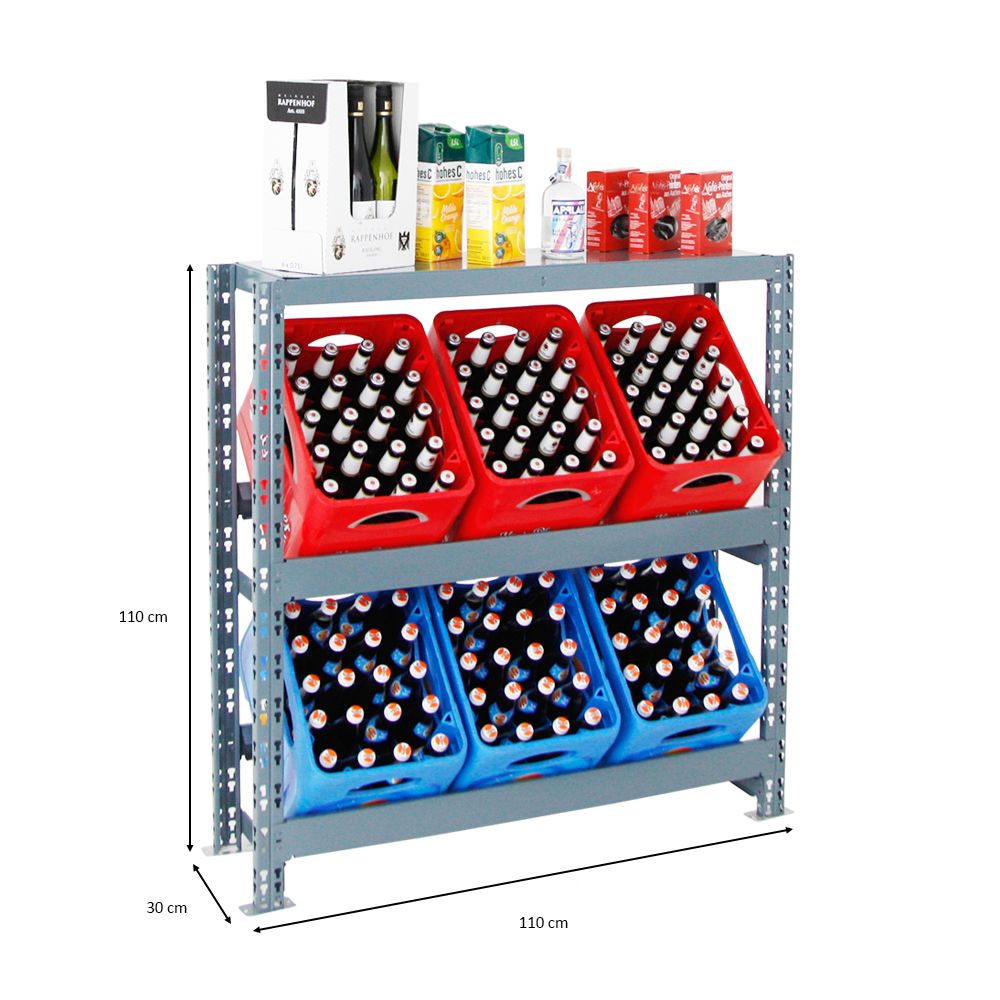 PROREGAL Drankkrattenrek Tegernsee XL HxBxD 110 x 110 x 30 cm 6 Kratten + Plank Grijs