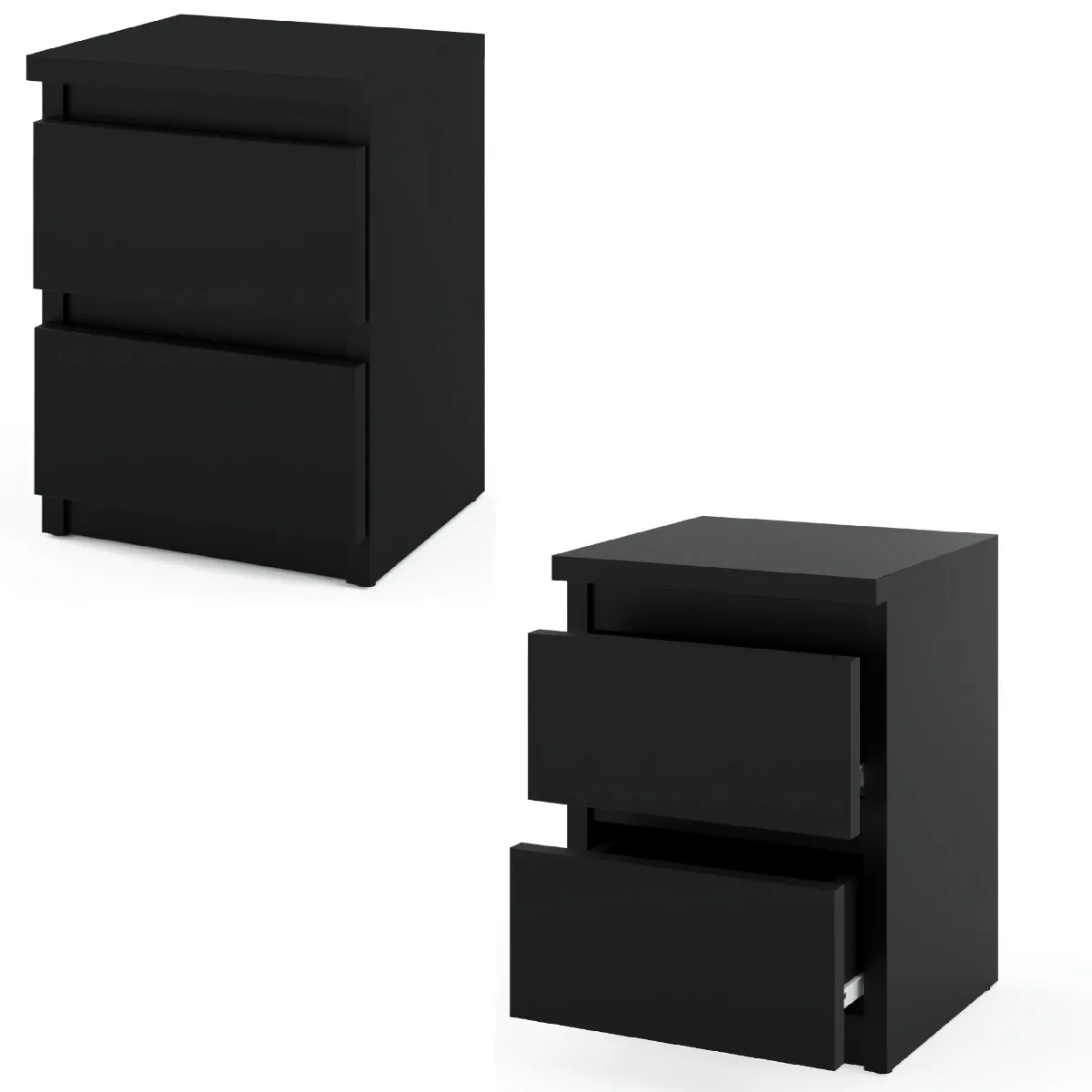 Table de chevet - Noir Matt - 2 tiroirs