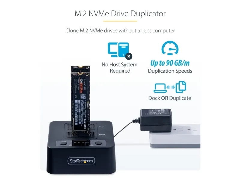 StarTech.com 1:1 Standalone M.2 NVMe Drive Duplicator and Dock - Solid state/harddisk-duplikator - 2 bays (PCIe (NVMe)) - TAA-kompatibel