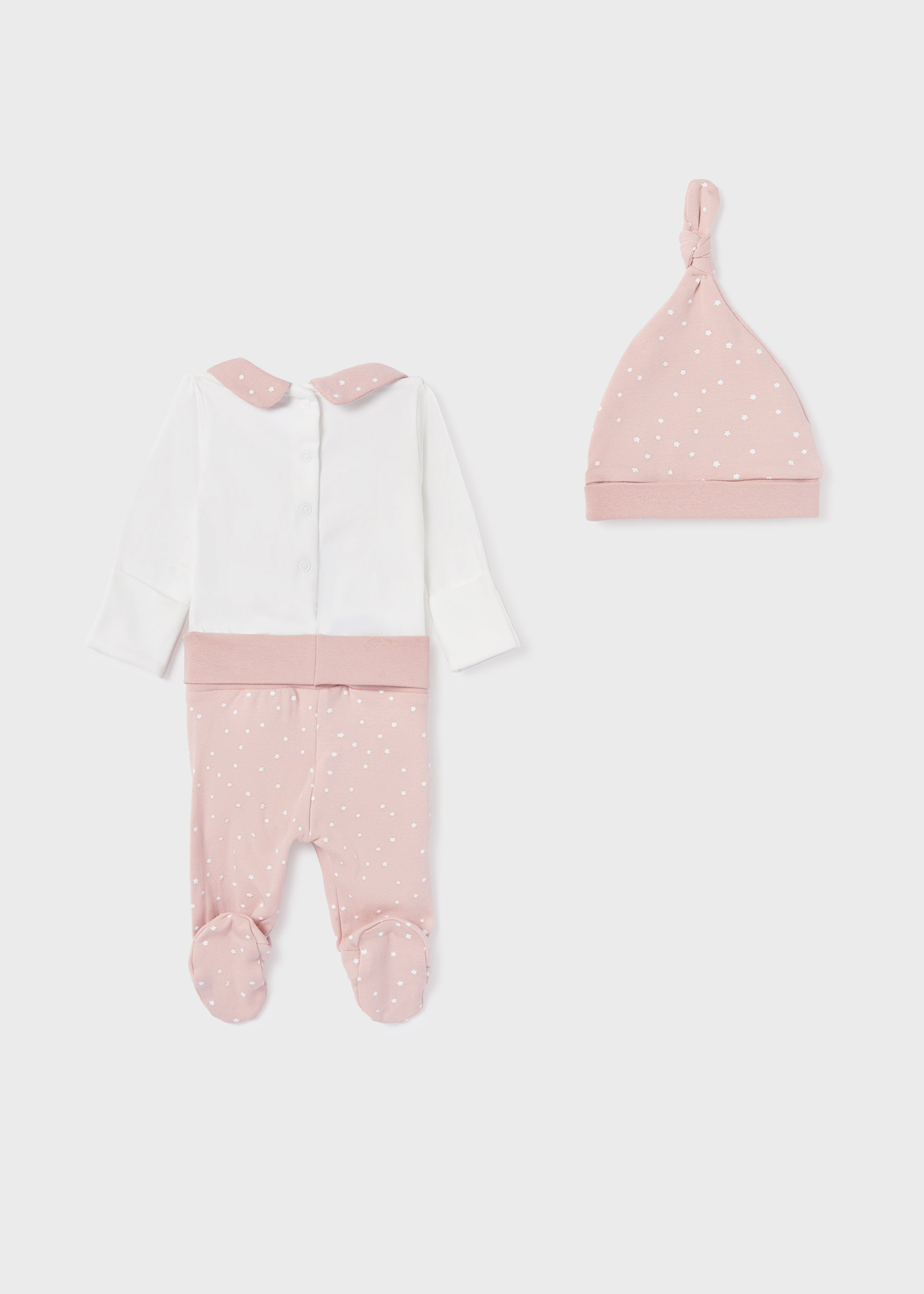 Conjunto de 3 peças em algodão sustentável para recém-nascidos.