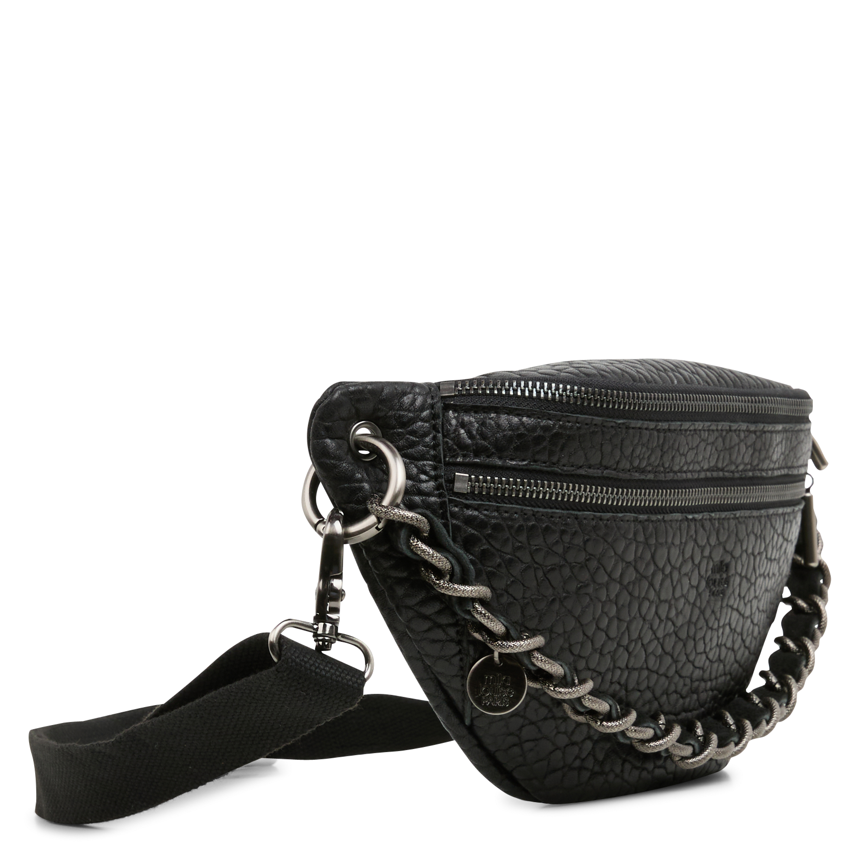 PETRA - Sac banane en cuir embossé| Noir