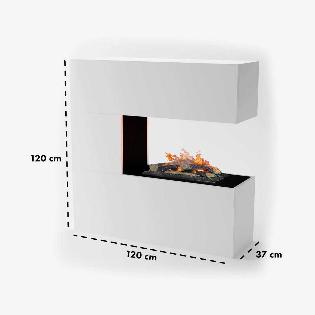 GLOW FIRE 'Schiller' elektrische haard | Waterdamphaard met OMC 600 inclusief hout in de kleur wit als roomdivider | HxBxD: 120x120x37 cm