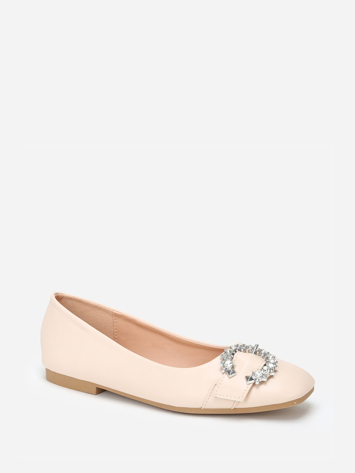 Ballerines avec boucle en strass- Beige