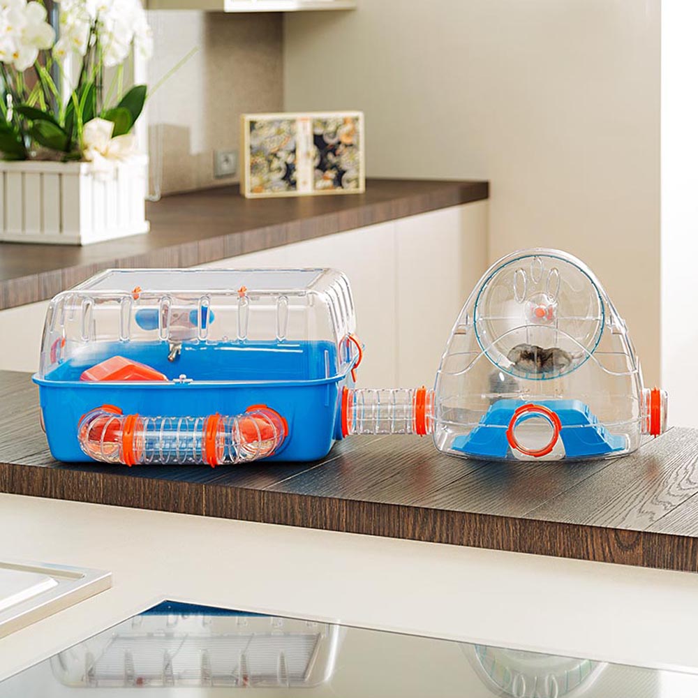 Ferplast cage pour hamsters combi 2, habitat pour petits rongeurs, plastique robuste, toit avec grille qui s'ouvre, tunnel et
