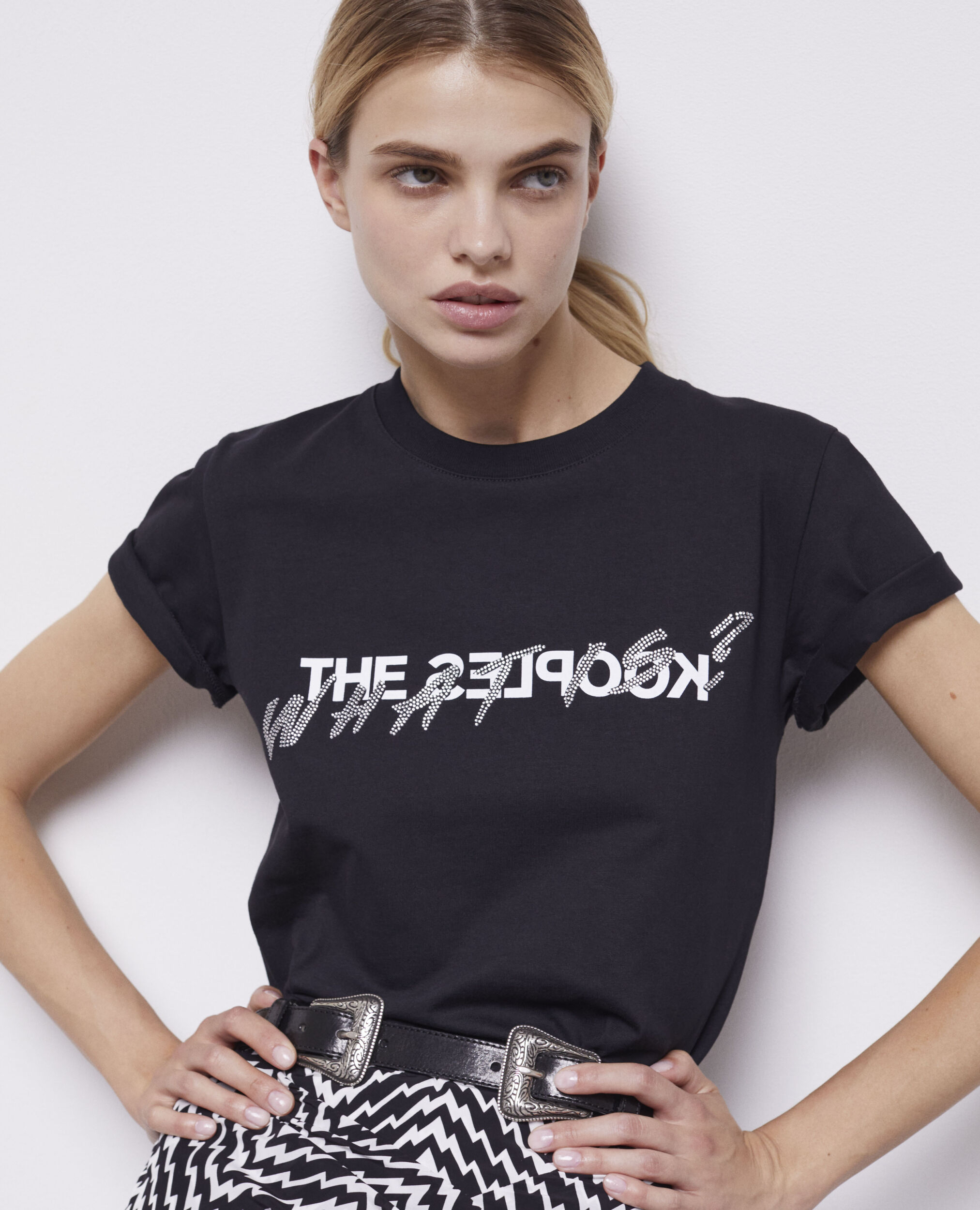 T-shirt à strass What is noir