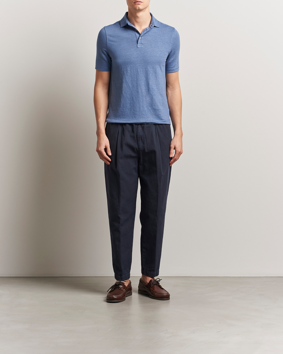 Stenströms Linen Polo Shirt Mid Blue