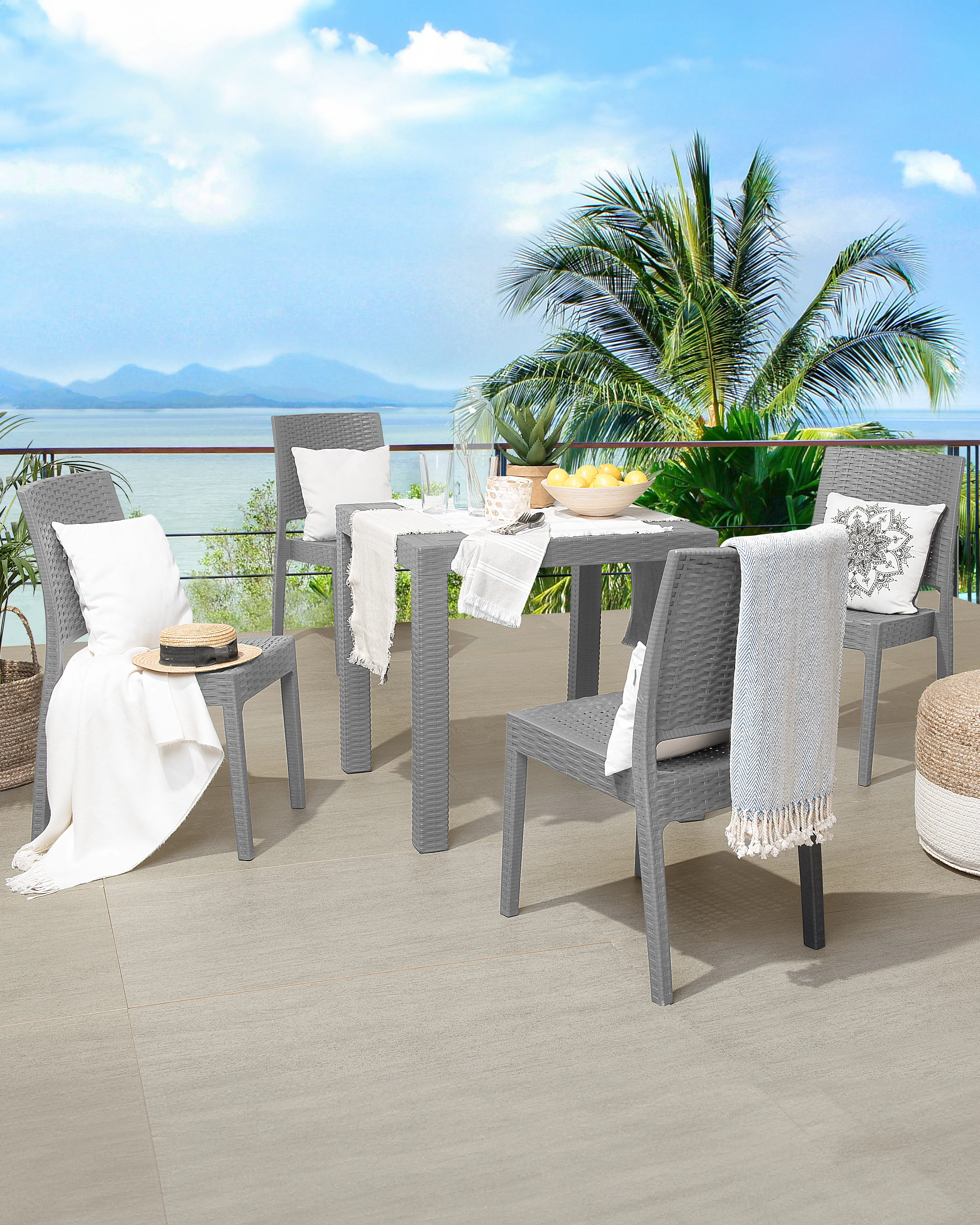 Set van 4 tuinstoelen FOSSANO Synthetisch materiaal Lichtgrijs