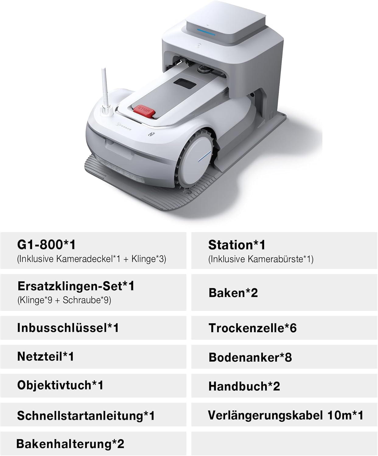 ECOVACS Goat G1-800 Mähroboter 800㎡ ohne Begrenzungskabel, vollautomatischer kartierender Rasenroboter, Ultra-Weitband+Vision+GPS-Positionierung, 16-Zonen-Management, intelligente Hindernisvermeidung