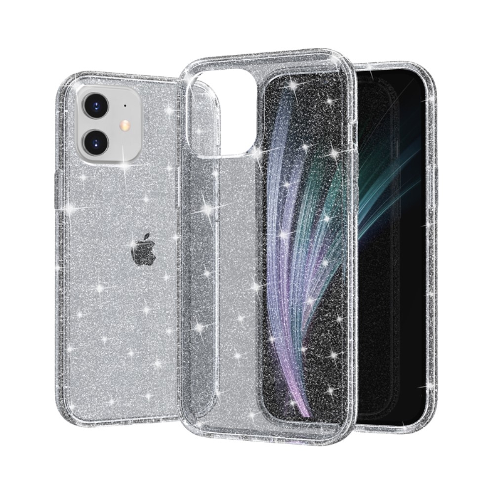 iPhone 12 / iPhone 12 Pro Hybrid Hardcase Schutzhülle im Glitzer Design - Schwarz / Transparent
