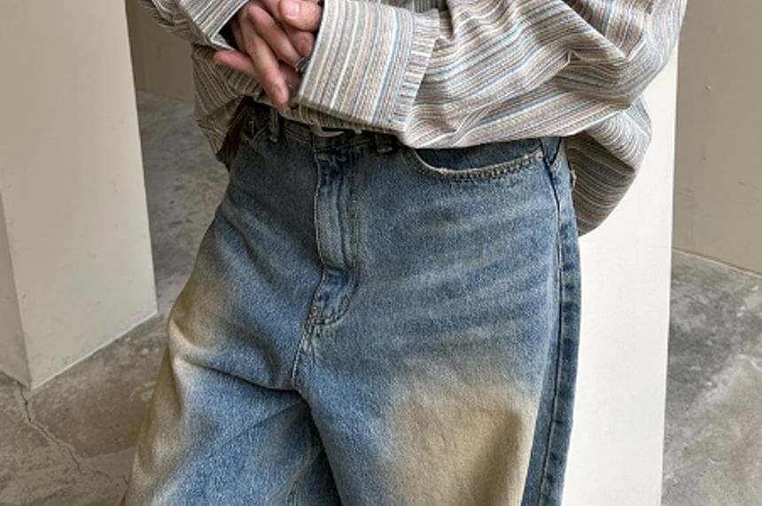 SeoulPop - Unisex gestreept losvallend overhemd met lange mouwen