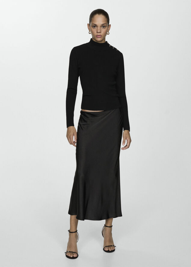 MANGO Striped sweater with shoulder butto Black