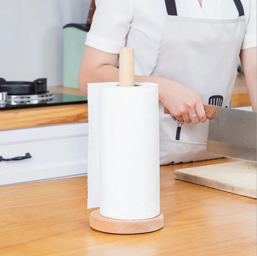 (30cm) Holz Küchenrolle Halterung Haushaltspapier Ständer Toilettenpapier Spender - Braun
